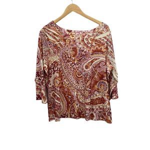 Coldwater Creek cream, pink, boho print blouse